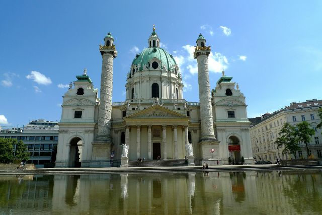 Die Karlskirche in Wien , mit dem Panoramalift